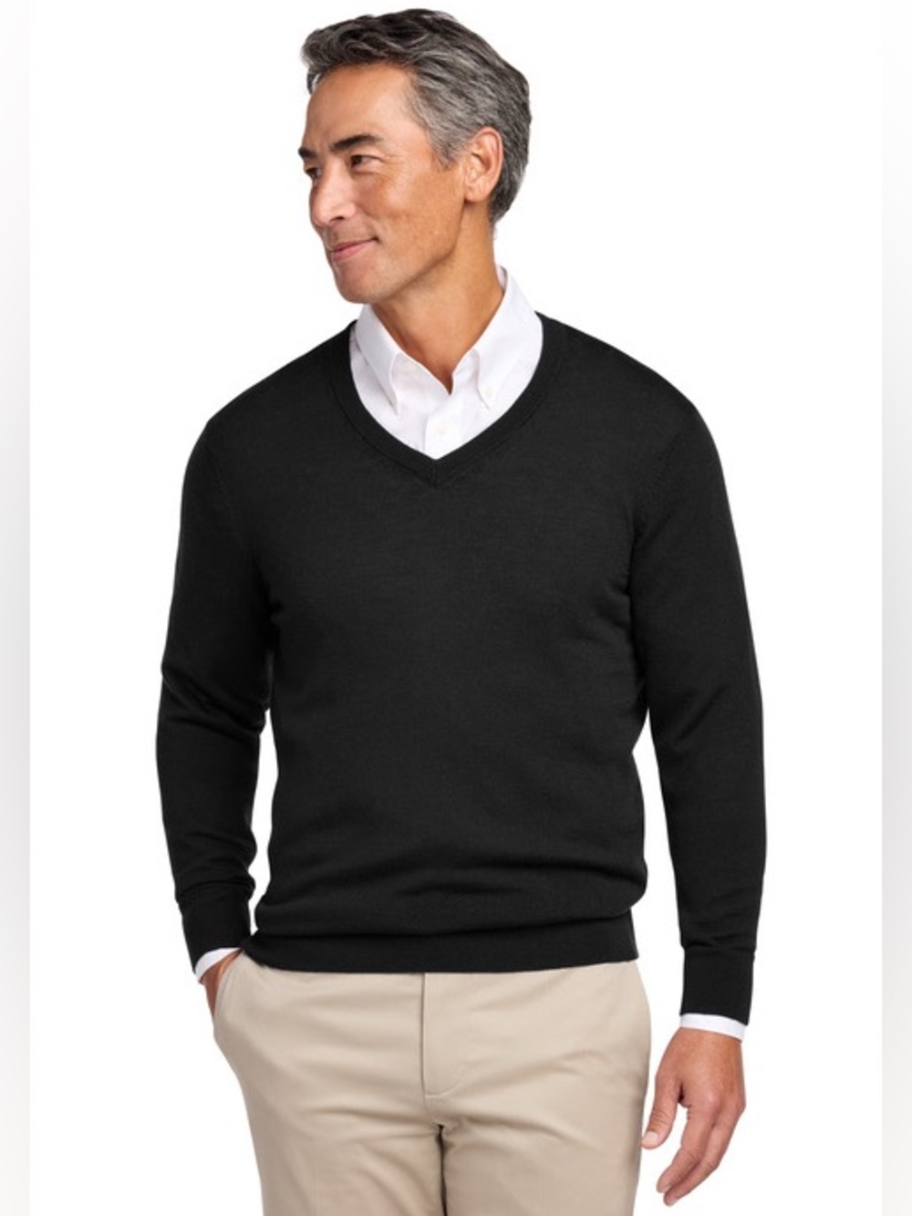 Brooks Brothers Washable Merino Wool Black V-Neck Sweater Size Large NWT